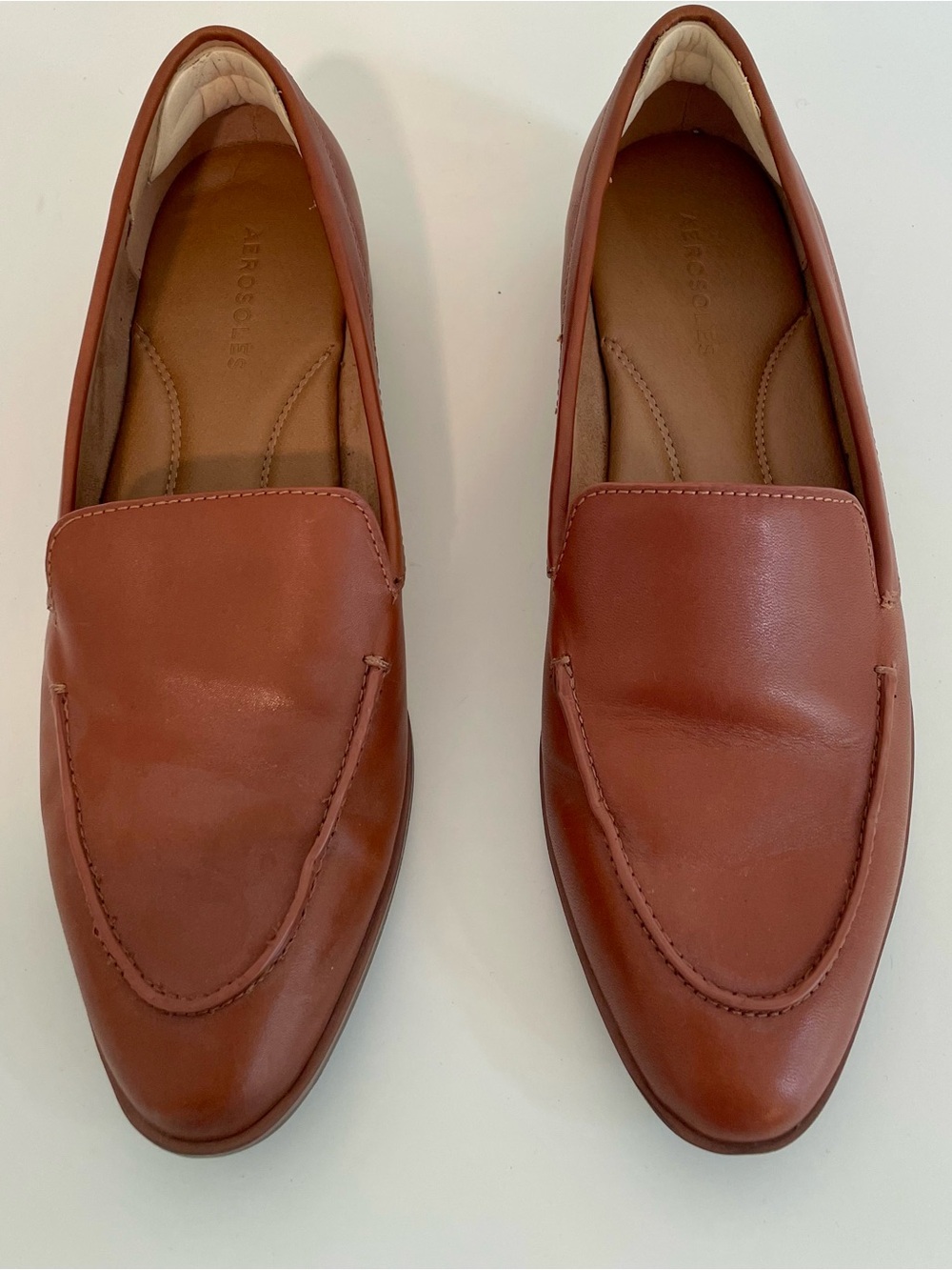 AEROSOLES Women's Eastside Cognac Leather Slip-On Loafers
